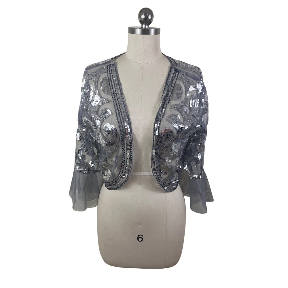 Sequined Crop Beloro Shrug Womens Small Silver 1920s Great Gatsby Glitz Glamour